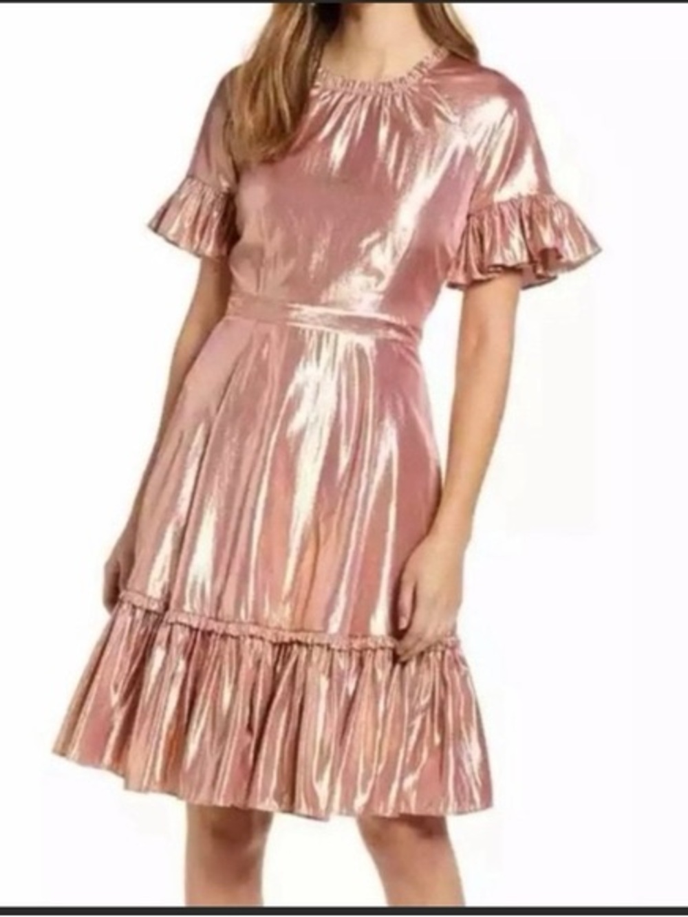 Rachel Parcell Metallic Rose Gold Ruffle Dress Size XS